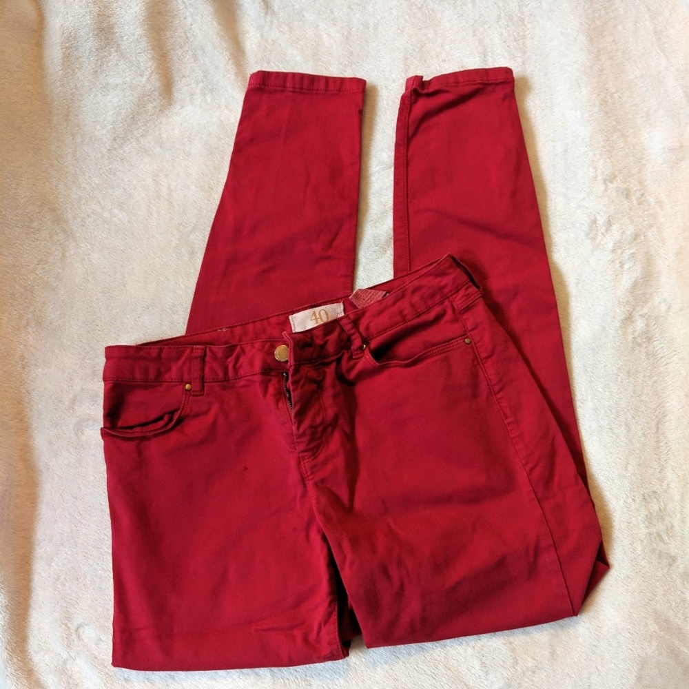 Zara - Red Stretchy Jeans w/ Zippers on Ankles